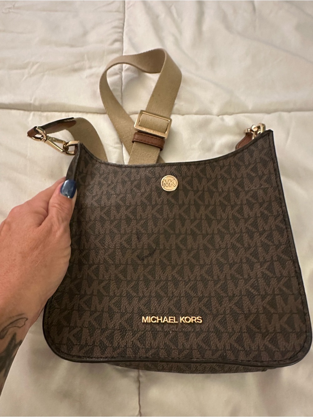 Michael Kors Brown and Tan Logo Crossbody Bag